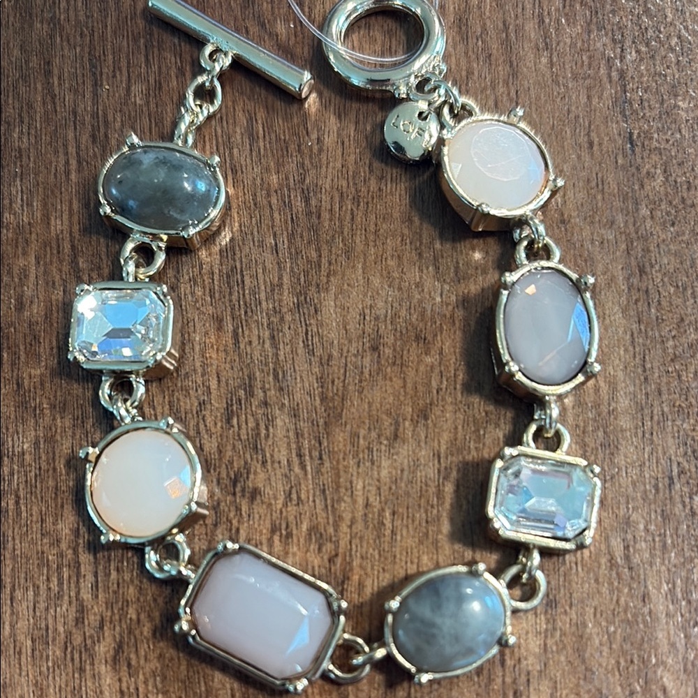 LOFT Gray and Cream Bracelet with Ornate Stone Settings